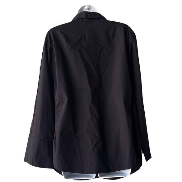 ZAC RACHEL Tunic Top Plus 3X Black Lace Trim Sleeves Pockets Button Down Shirt - Picture 2 of 3